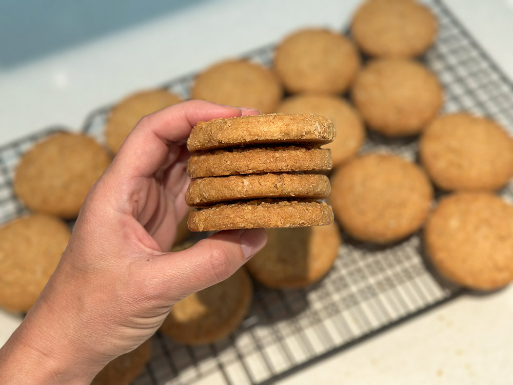 hand holding a stack of cookies