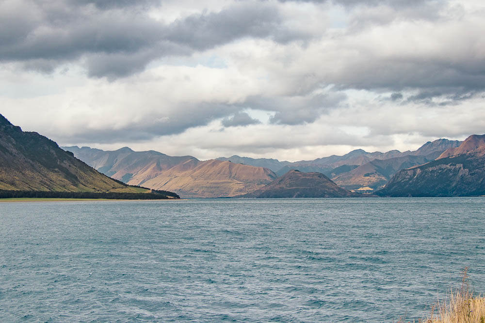 Views over Lake Wakatipu with mountains in background