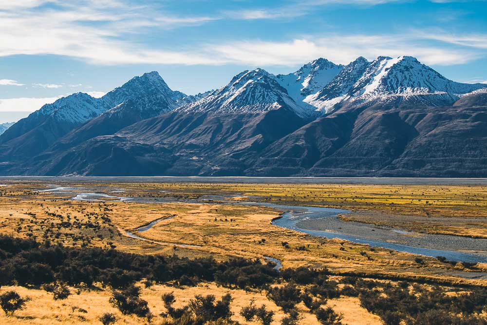 Braided river through Glentanner Mount Cook