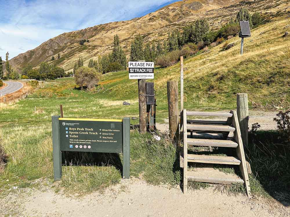 wooden steps with a trail sign next to it